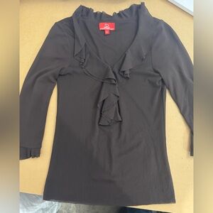 Oscar de la Renta Ruffle Long Sleeve Shirt Brown size small